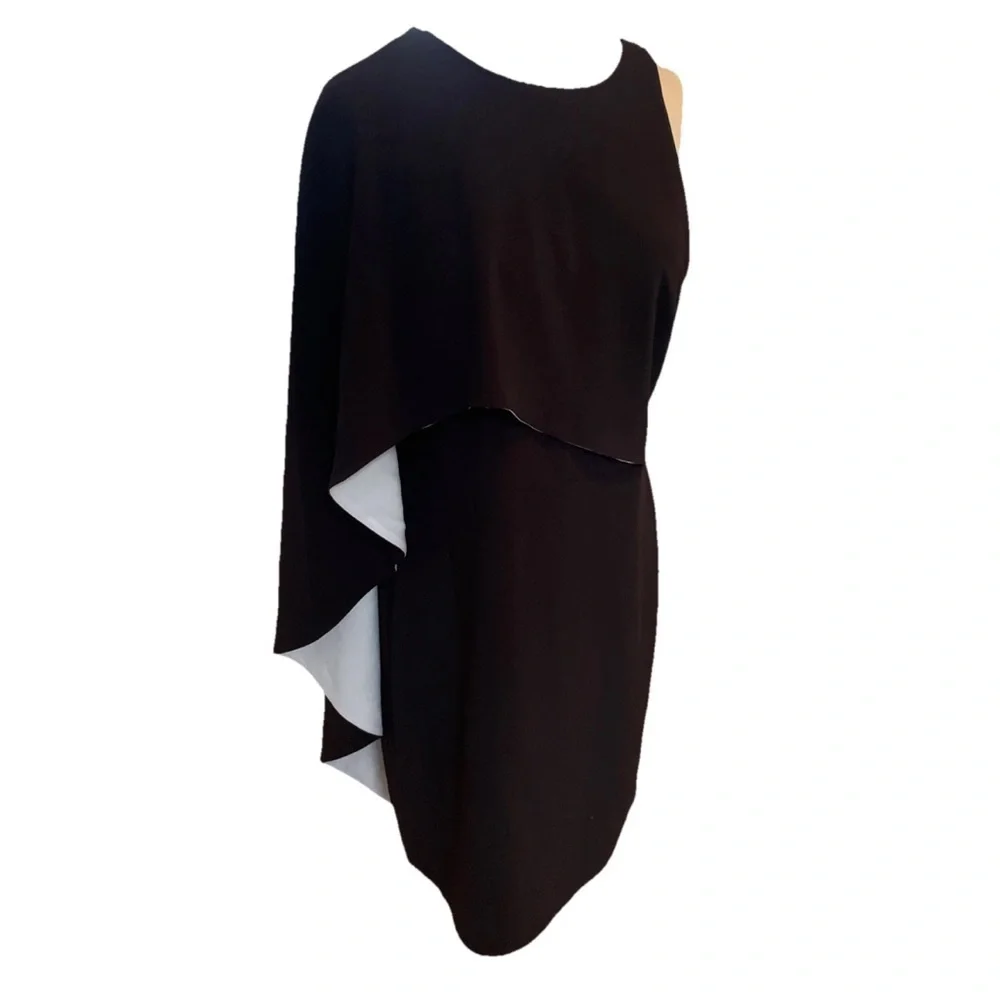 Halston Heritage Black and White cape Dress 12 NWT - Picture 3 of 6